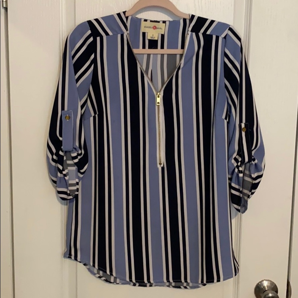 Stripes white and navy blue blouse
